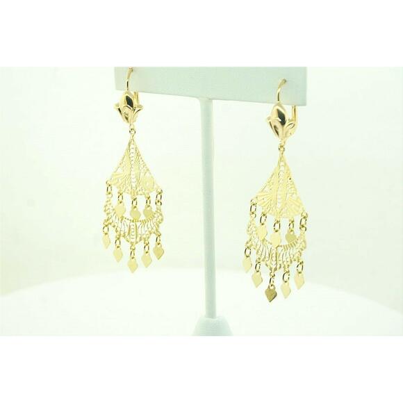 Estate 14k Yellow Gold Diamond Dangle Drop Earrings Gemstone - Picture 5 of 6